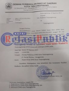 “Alamak” Surat RDP Dari Ketua DPRD Kota Tanjungpinang Kepada Walikota Diduga Bersifat Pribadi Tanpa Persetujuan Bersama